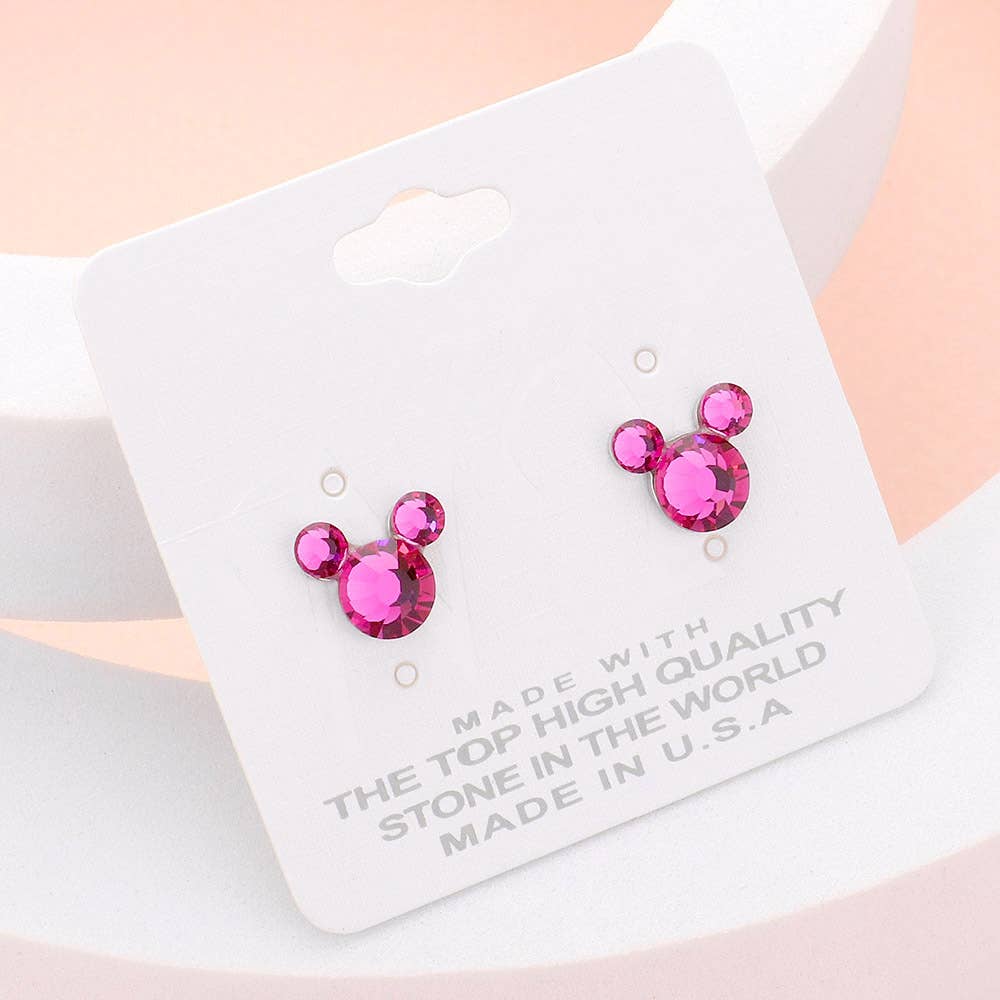 Mouse Character Stud Earrings: Pink