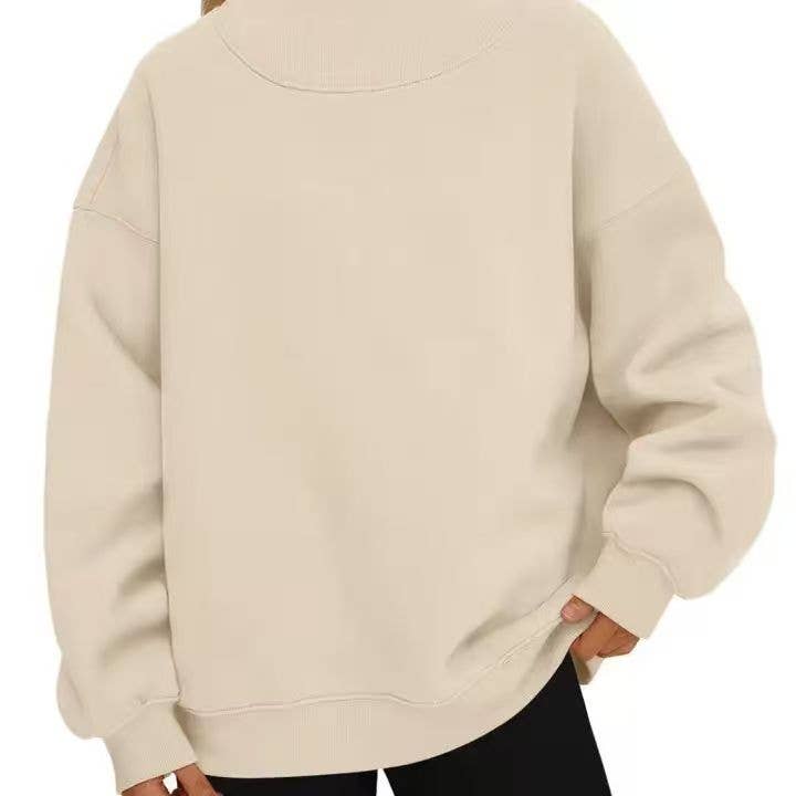 Oversized Mock Neck Top Sweatshirt : Black / Contemporary / L