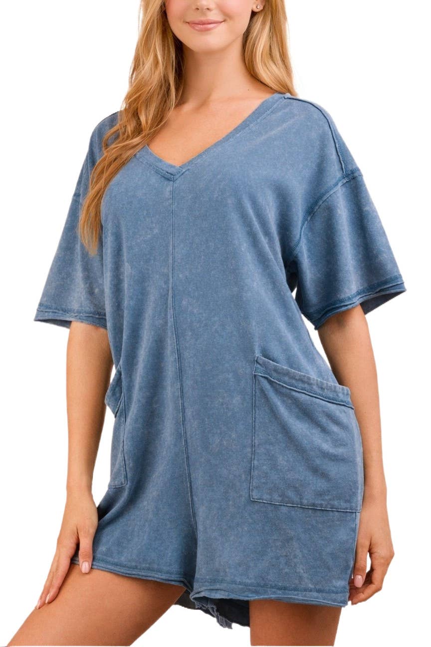 Mineral Washed Oversized Casual Knit Romper: PINK / 2-2-2(S-M-L)