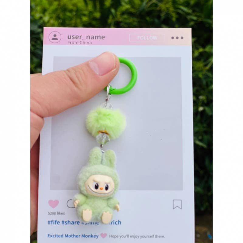 Fluffy Labubu The Monsters keychain bag charm: Pink / S
