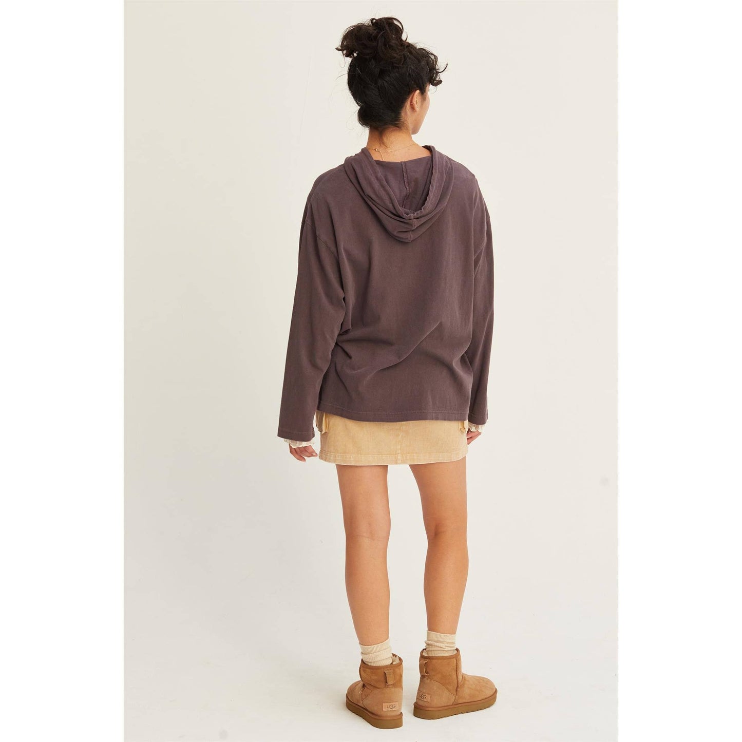 Oversized Hooded Long-Sleeve Top: BLACK / S-M-L(2-2-2)