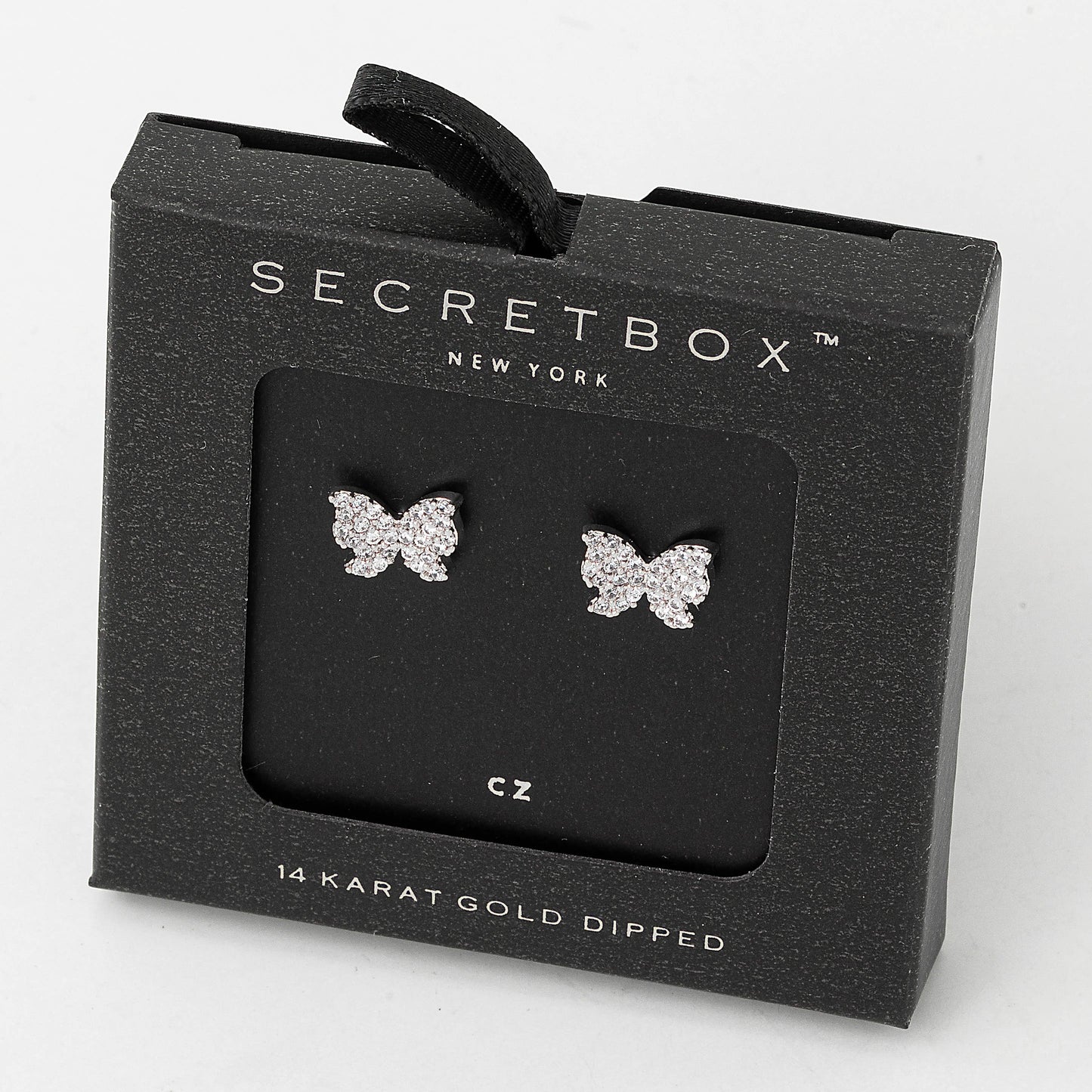 Secret Box Cz Mini Butterfly Earrings: WG