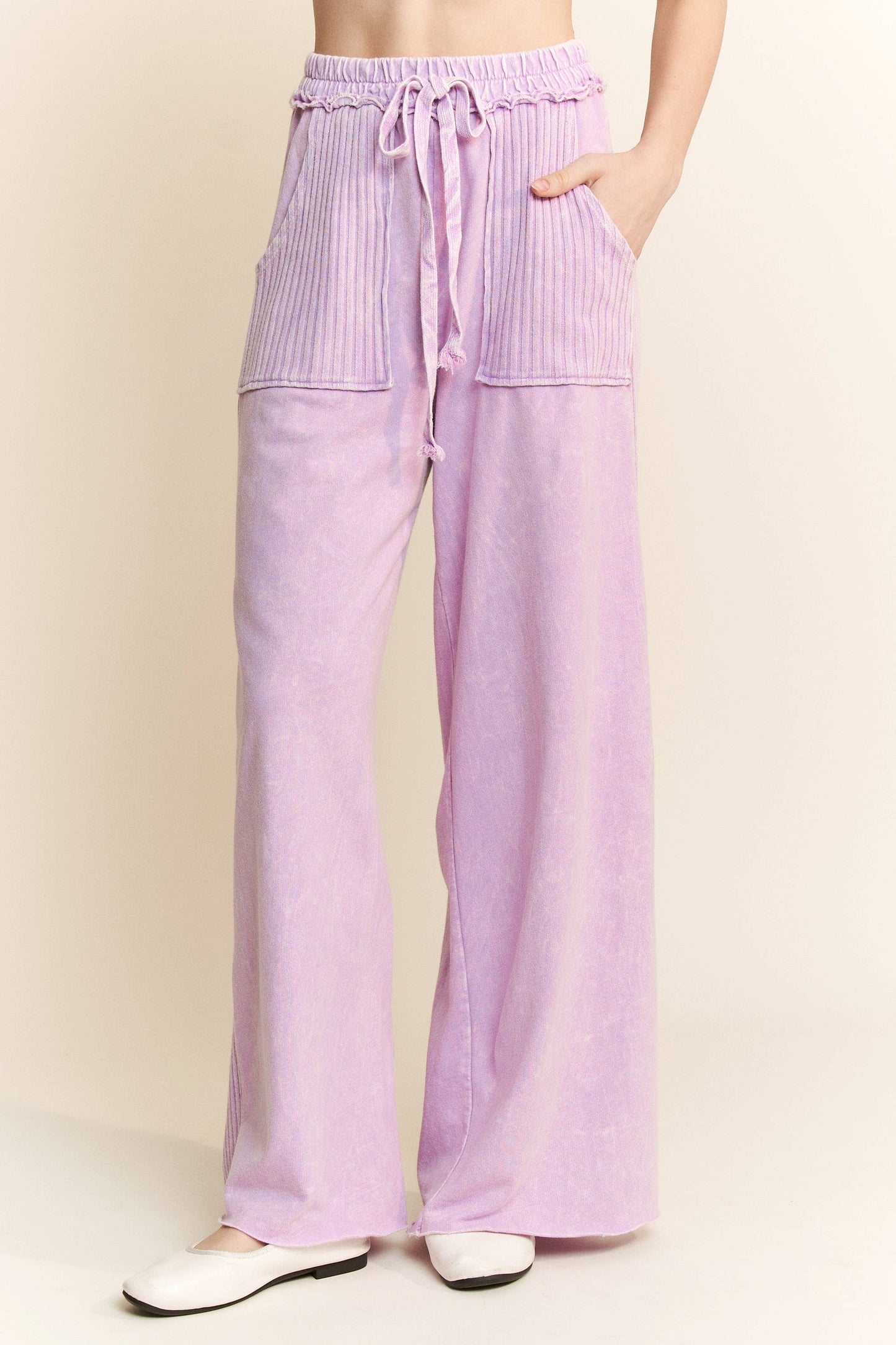 Best Mineral Wash Side Knit detail wide leg pantsHE5878P.: Latte / S-M-L / 2-2-2