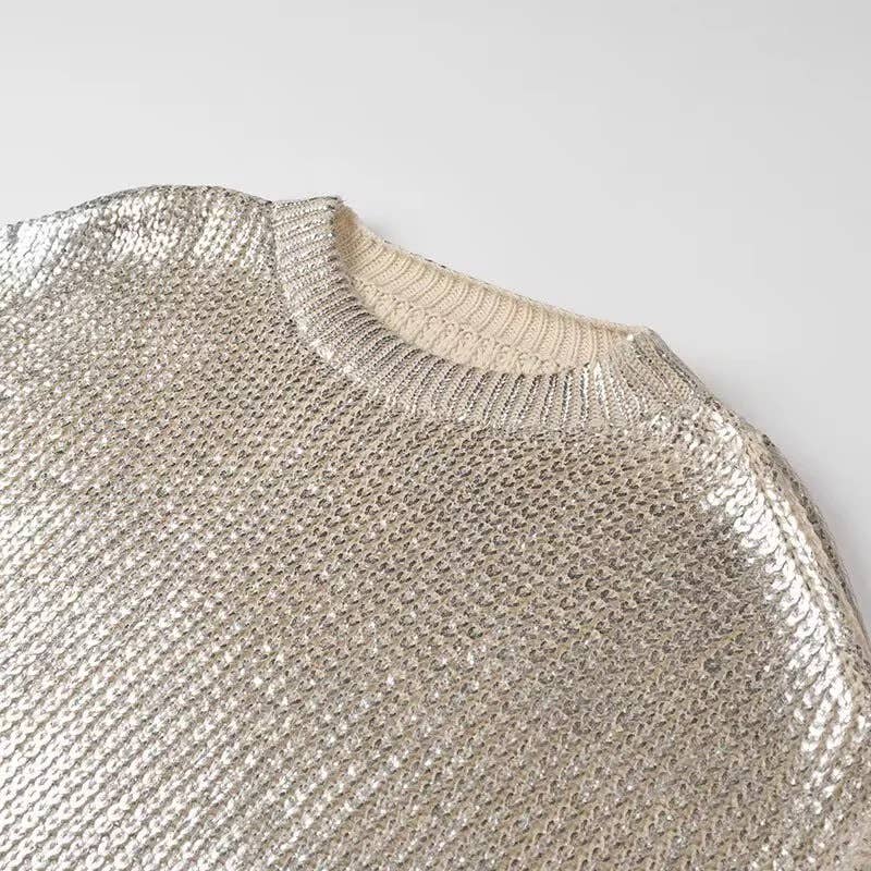 Shiny Retro Luxury Metallic Pullover Sweater: Silvery / S