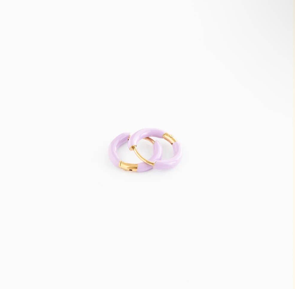 Enamel Hoop Earrings - Hypoallergenic, Flat Back, Girl Gift: Purple