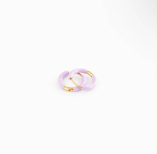 Enamel Hoop Earrings - Hypoallergenic, Flat Back, Girl Gift: Purple