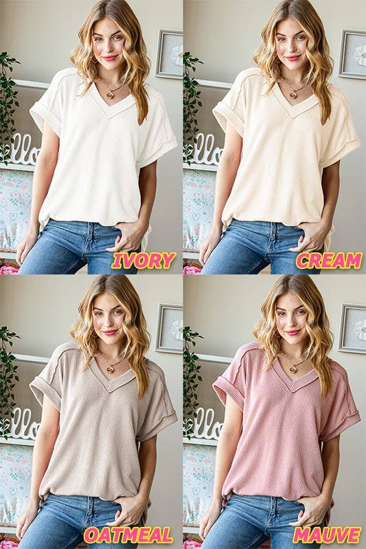 ET7484-10 SOLID URBAN RIBBED TOP: HOT PINK / 2-2-2 (S-M-L)
