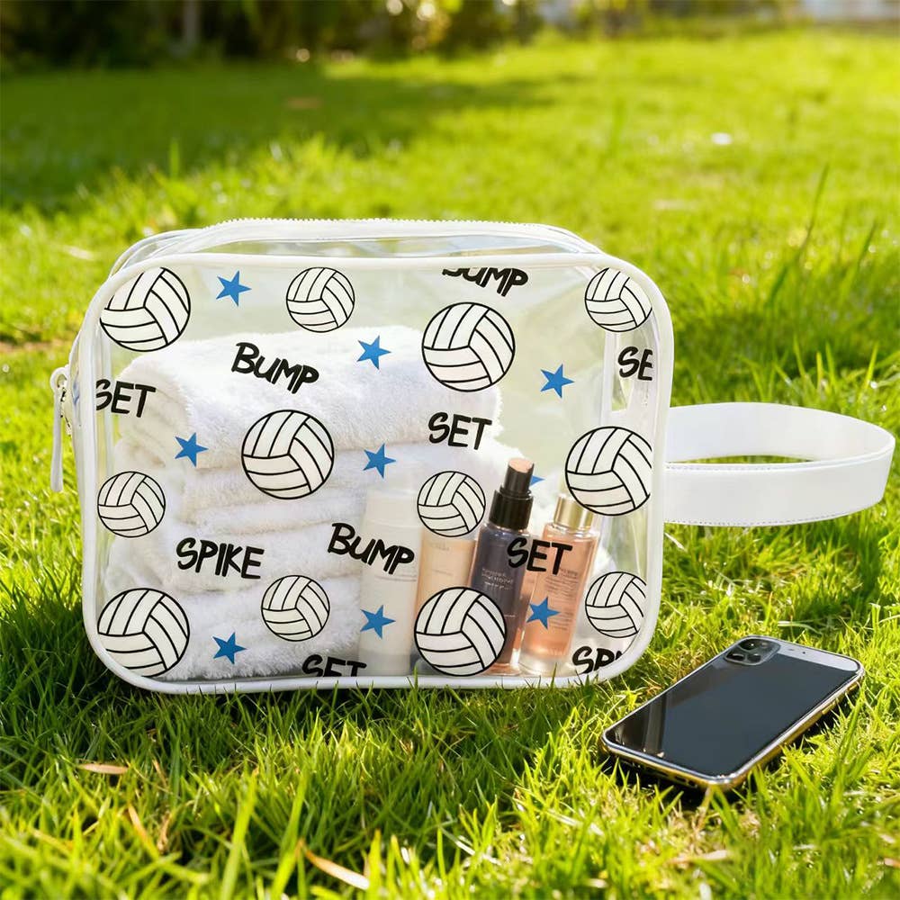 Volleyball Pouch Ball PVC Game Day Clear Makeup Bag: Bow