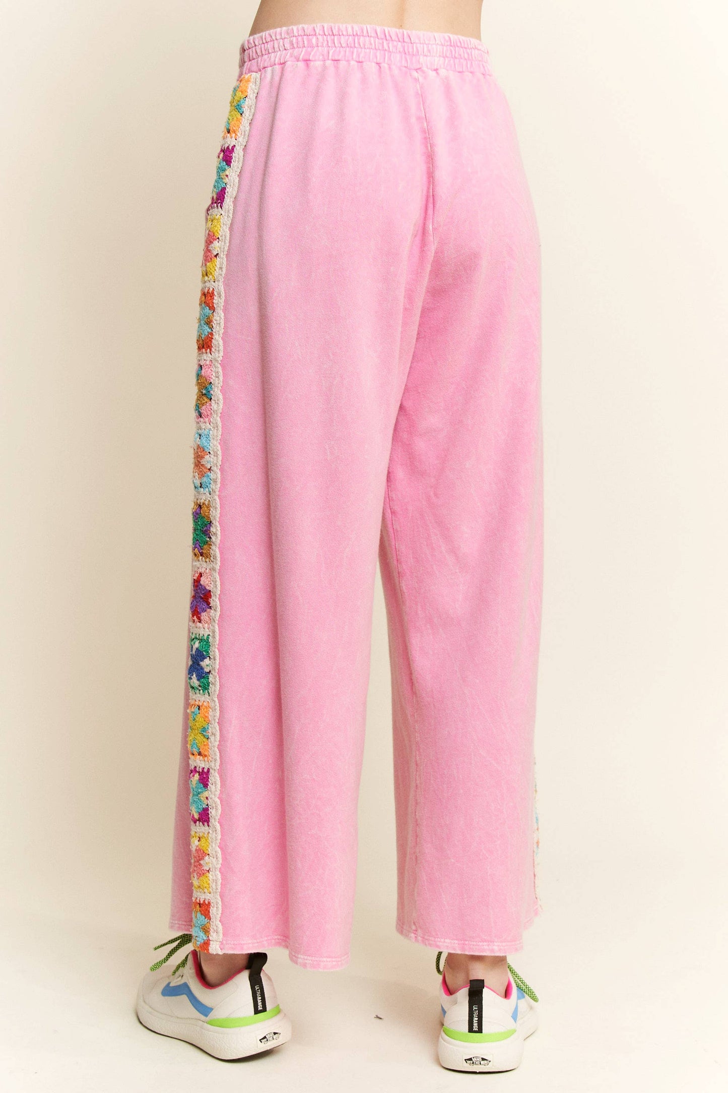 Mineral Washed Real Crochet patch side trim Pants HP6277: Natural / S-M-L / 2-2-2