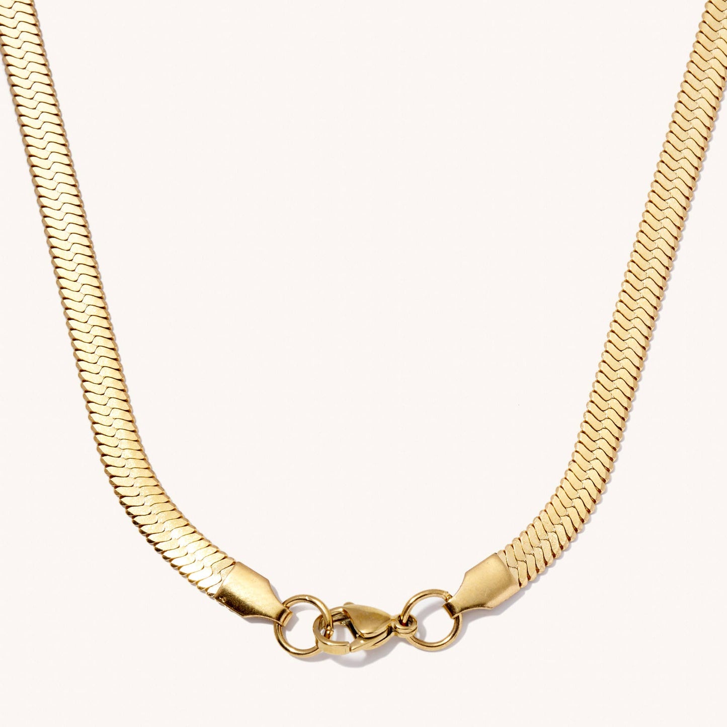Gold Herringbone Necklaces- Stainless Steel: Wide 5MM