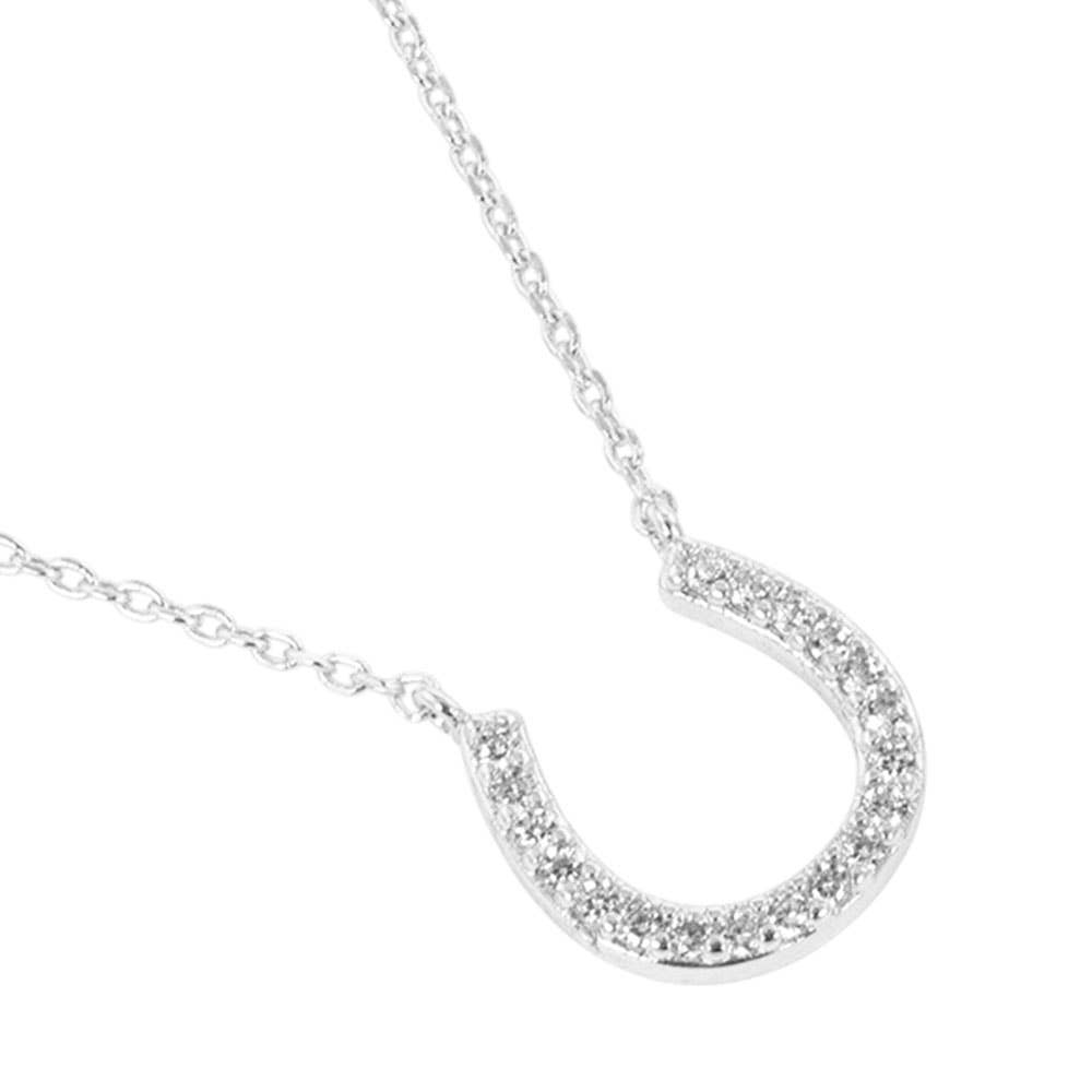 Gold Dipped CZ Stone Paved Horseshoe Pendant Necklace: Clear,Gold