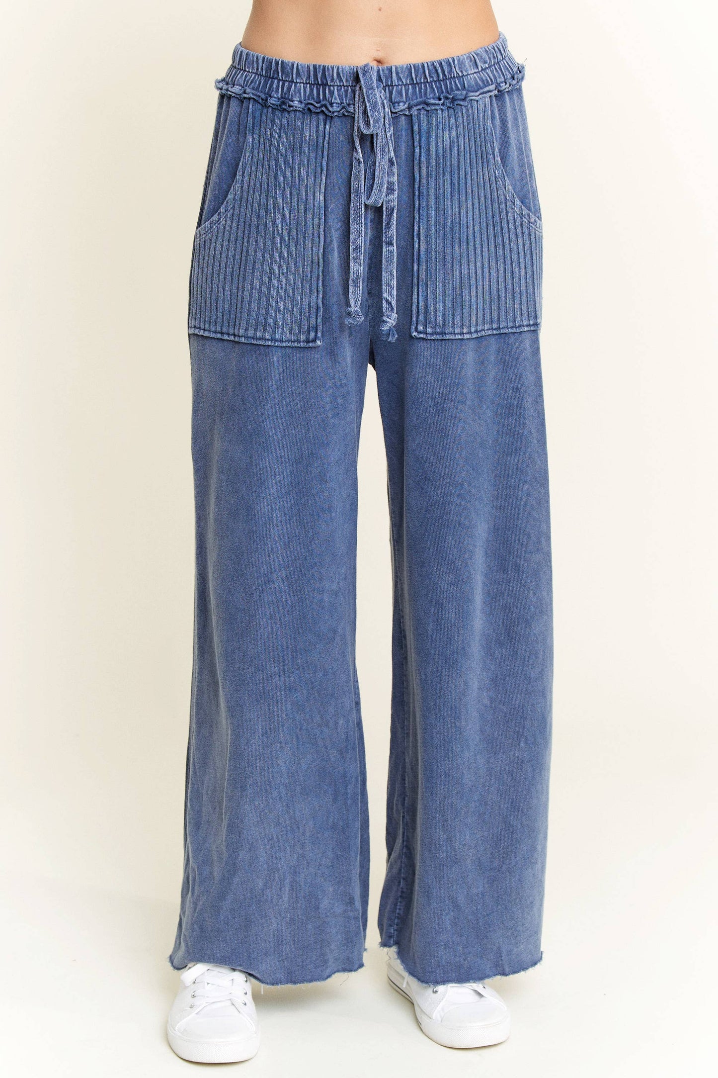 Mineral Wash Side Knit detail wide leg pants HE5878P..: Olive / S-M-L / 2-2-2