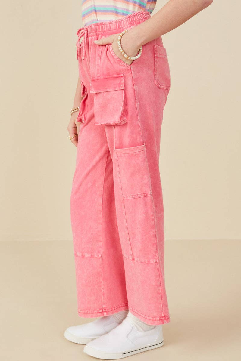 Girls Washed Cargo Pocket Detail Wide Leg Knit Pants - 4Pc: Rust / Pack