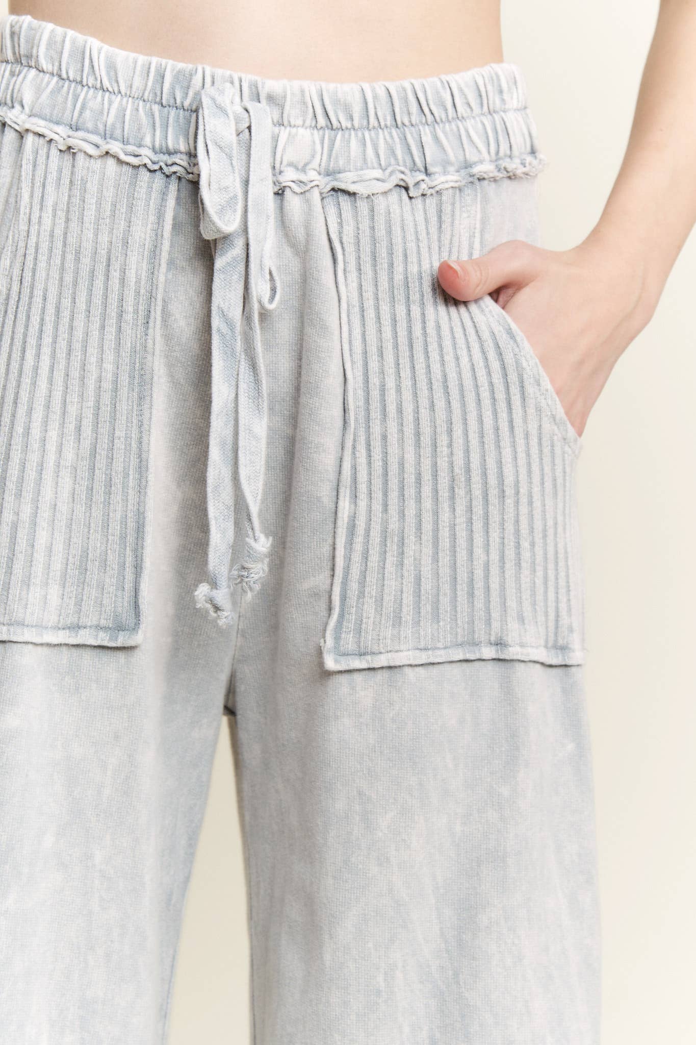 Best Mineral Wash Side Knit detail wide leg pantsHE5878P: Midnight Green / S-M-L / 2-2-2