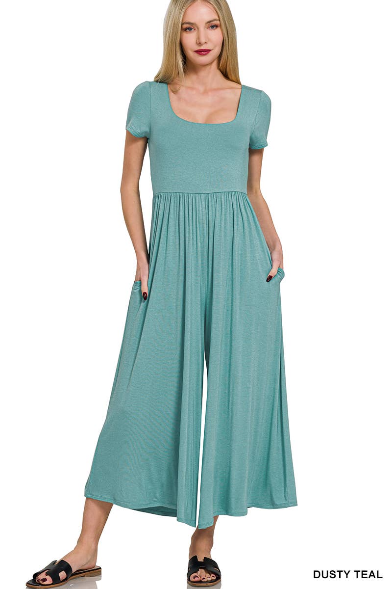 Double Layered Short Sleeve Jumpsuits: BLACK / 2-2-2 (S-M-L)