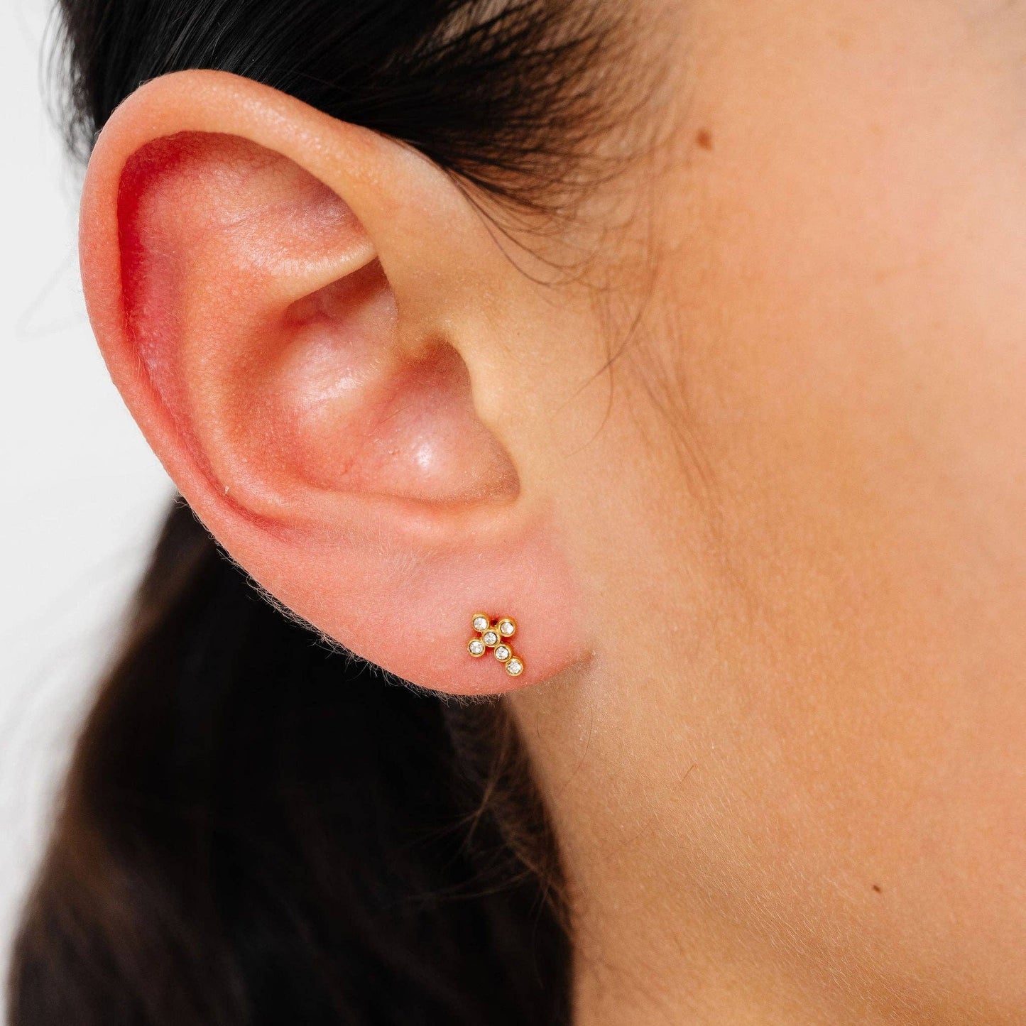 Diamond Cross Stud Earring - Hypoallergenic, Flat Back, Girl: Pair