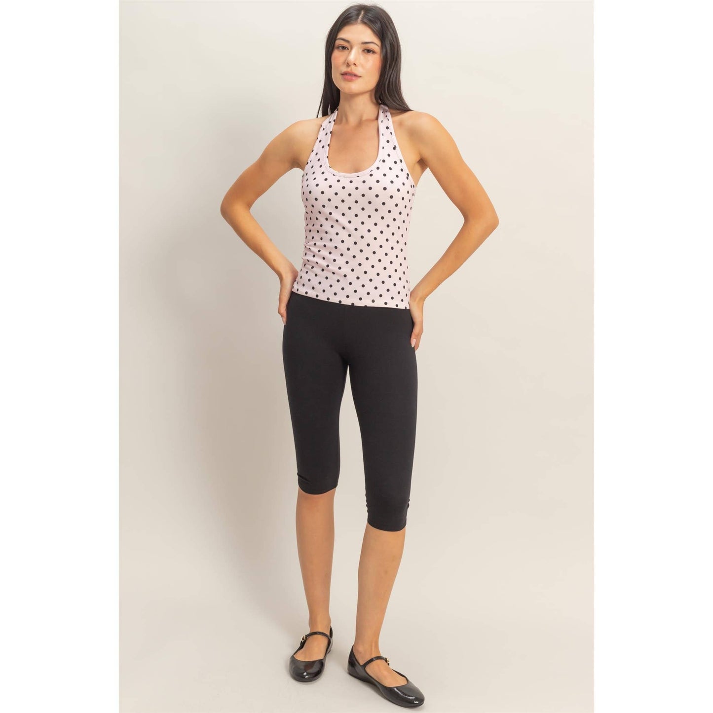 Polka Dot Halter Top: BROWN / S-M-L(2-2-2)