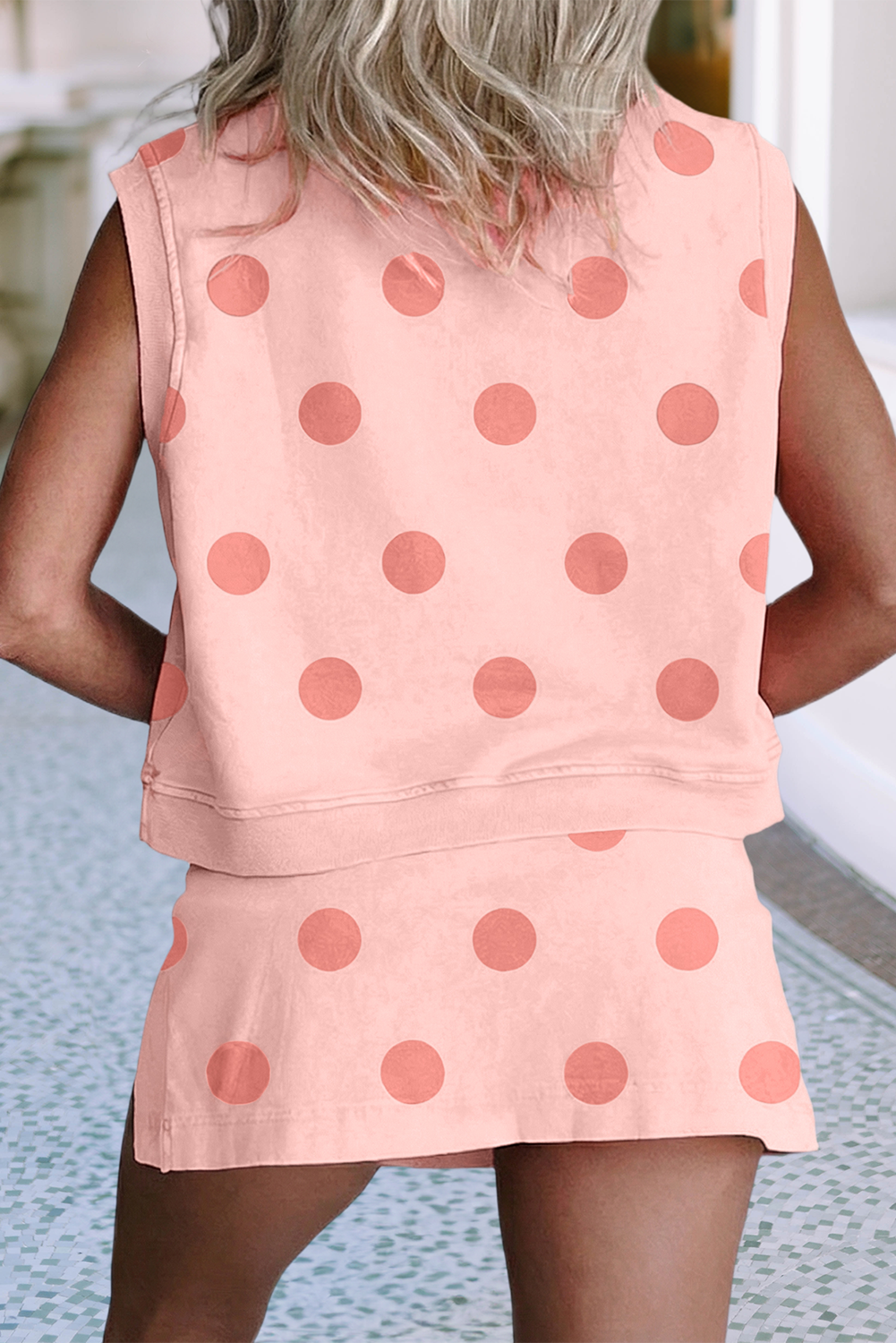 LDC Trim Polka Dot Print Tank Split Mini Skort 2pcs Set|S-4X: White / M