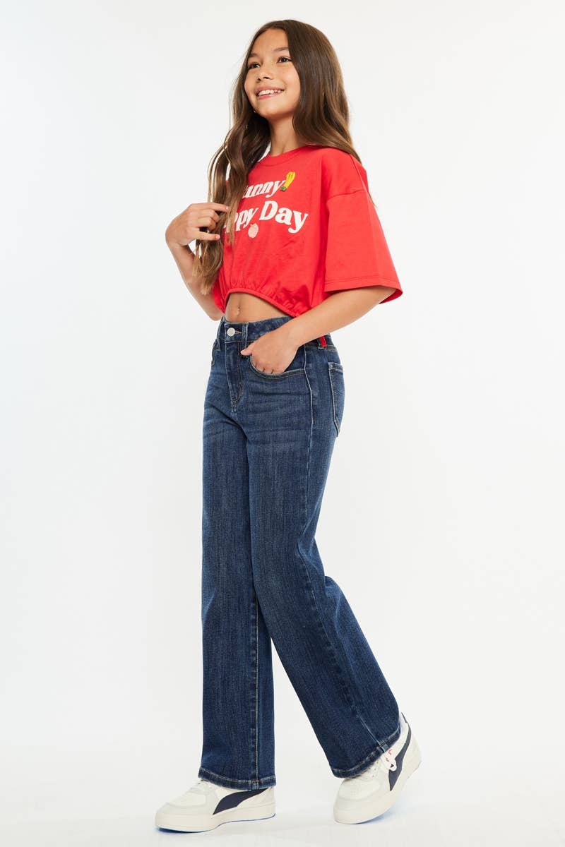 YOUTH OPEN PACK HIGH RISE WIDE LEG JEANS-YC20030D: DARK / 10