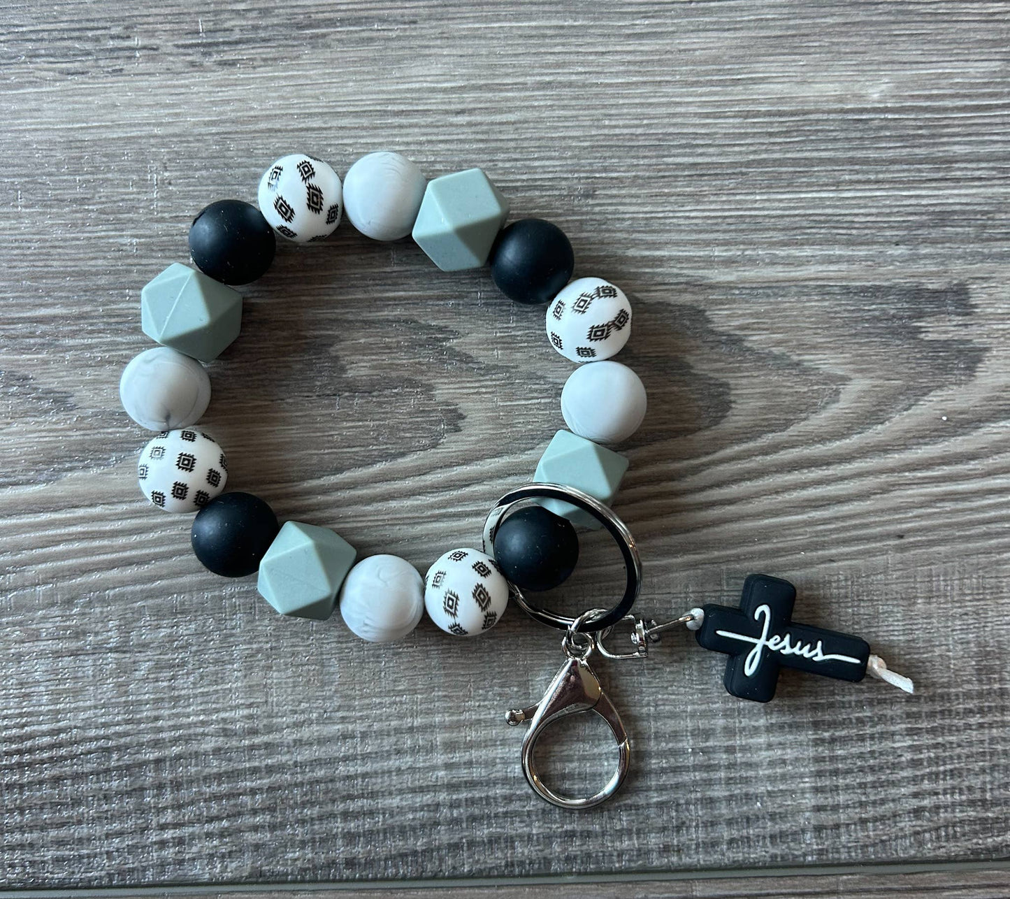 Faith Jesus Cross Wristlet Keychain: Teal