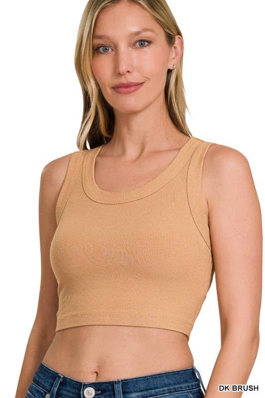 Ribbed Scoop Neck Cropped Tank Top: OFF WHITE / 2-2-1 (S-M-L)