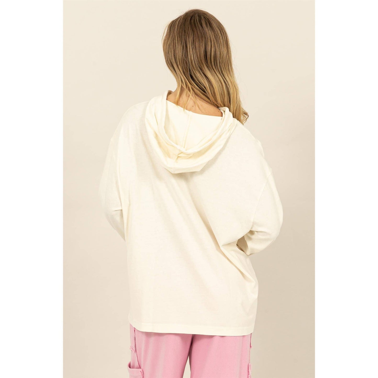Oversized Hooded Long-Sleeve Top: BLACK / S-M-L(2-2-2)