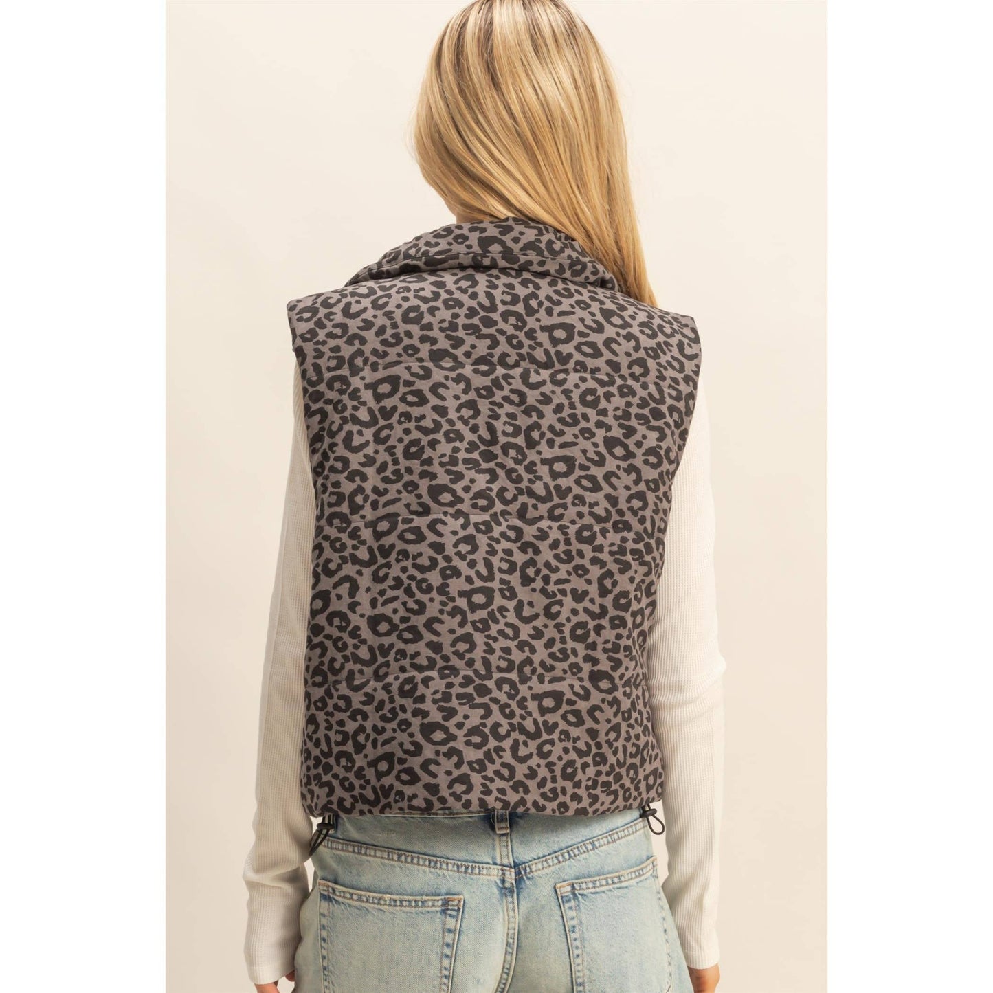 Leopard Print Puffer Vest: BLACK / S-M-L(2-2-2)