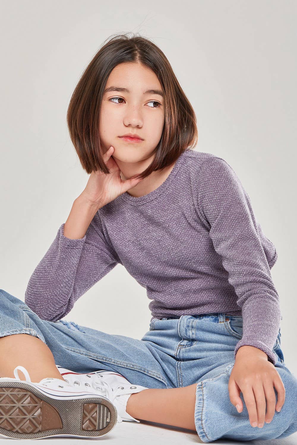 Self-Tie Open Back Chunky Knit Sweater: MAUVE / L
