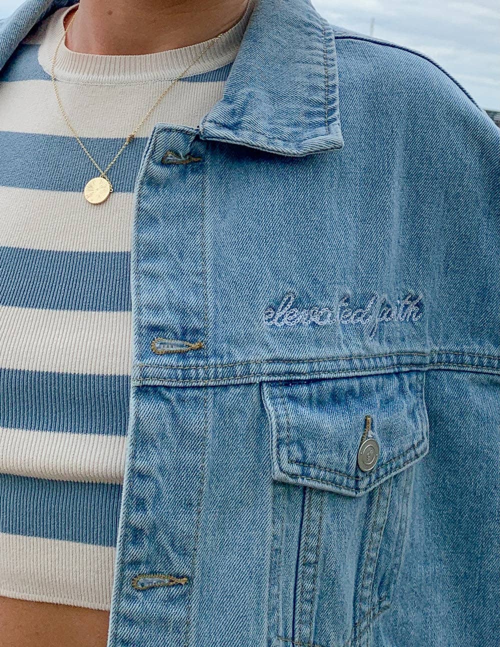 What a Friend In Jesus Denim Jacket: XS