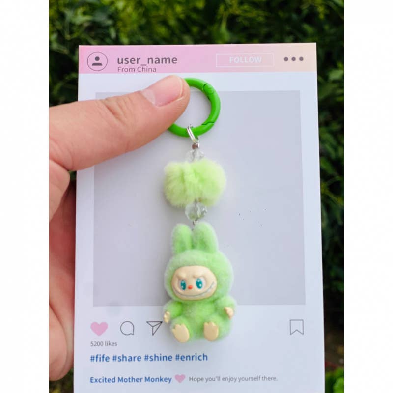 Fluffy Labubu The Monsters keychain bag charm: Fuchsia / S
