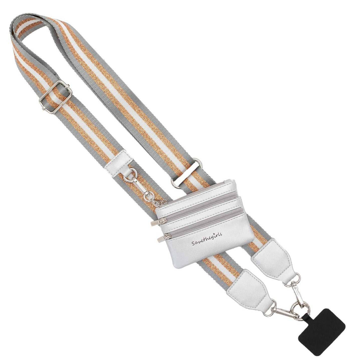 Clip & Go Crossbody Strap with Pouch - Stripe Collection: Black/Gold/White