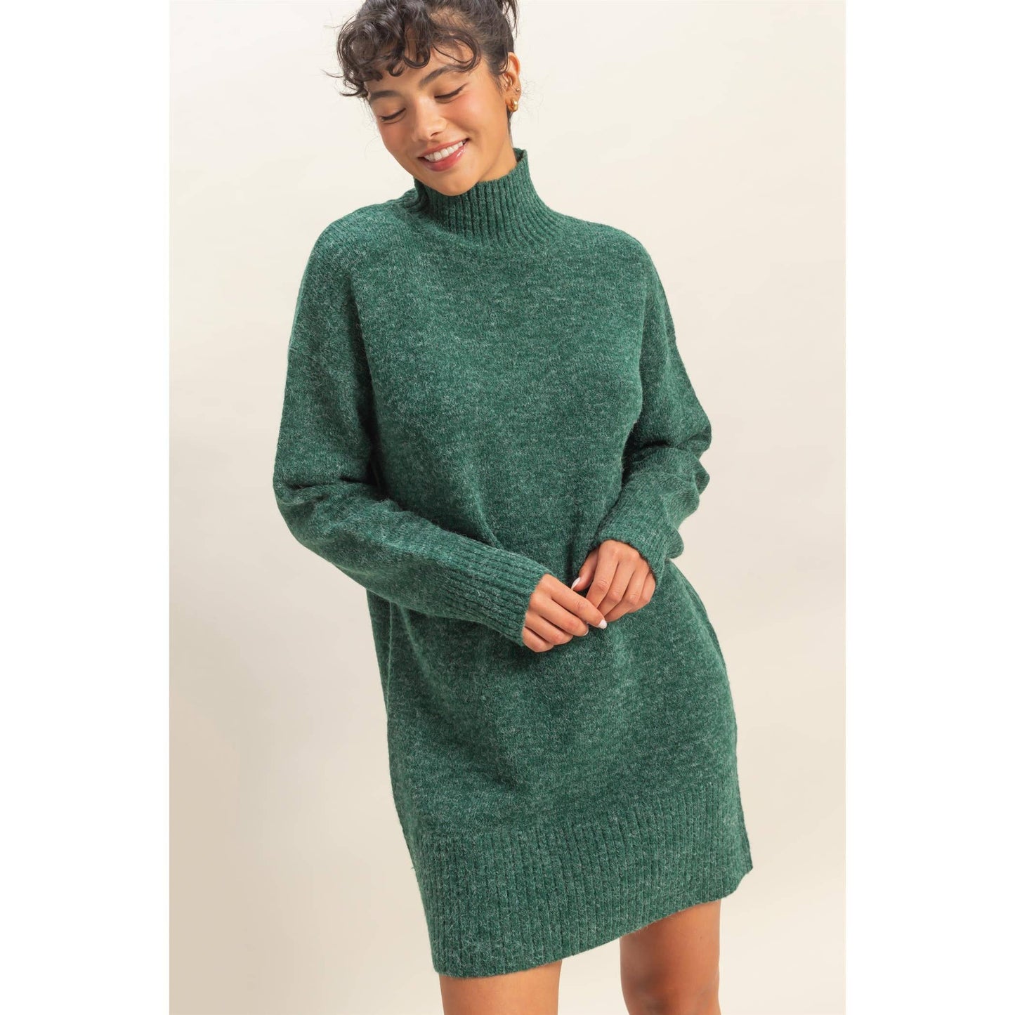 High Neck Sweater Mini Dress: BLACK / S-M-L(2-2-2)