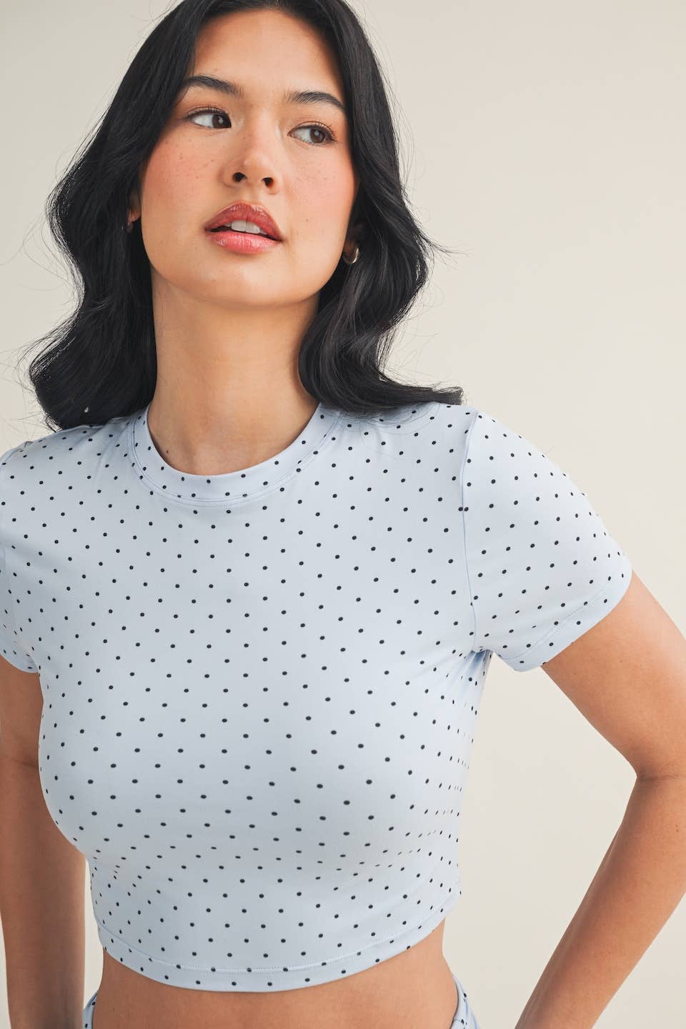 Polka Dot Soft Knit Jersey Crewneck Tee: Pink Polka Dot / M