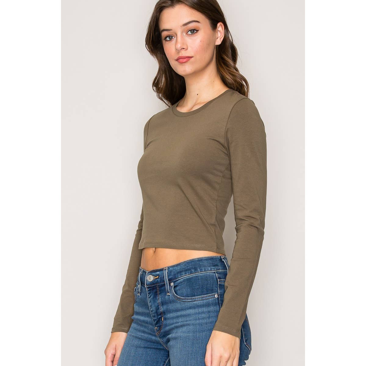 Crew Neck Long Sleeve Crop Top: Black / S-M-L(2-2-2)