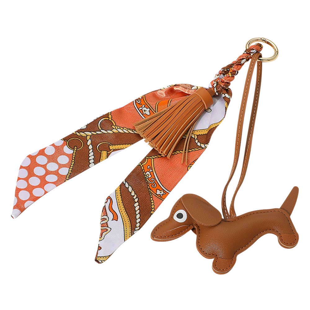 Faux Leather Dog Tassel Scarf Keychain / Bag Charm: Fuchsia