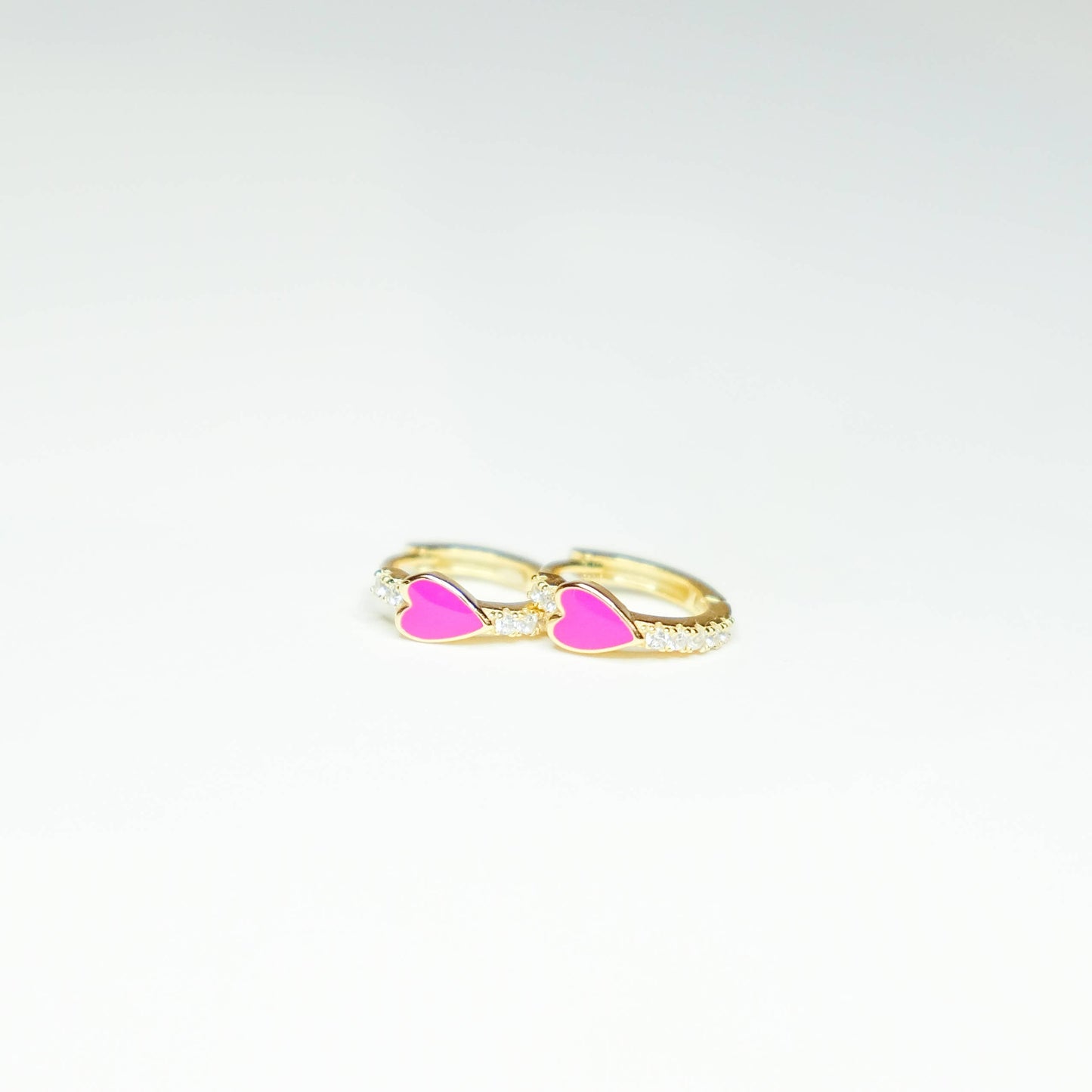 Pave Heart Huggie Earrings: Hot Pink