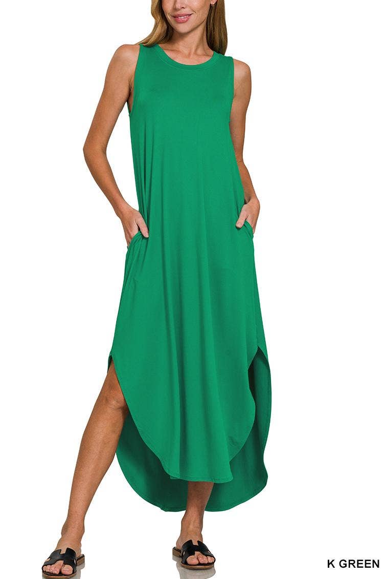 Brushed Dty Side Slit Dress With Pockets: BLACK / 1-1-1-1 (S-M-L-XL)