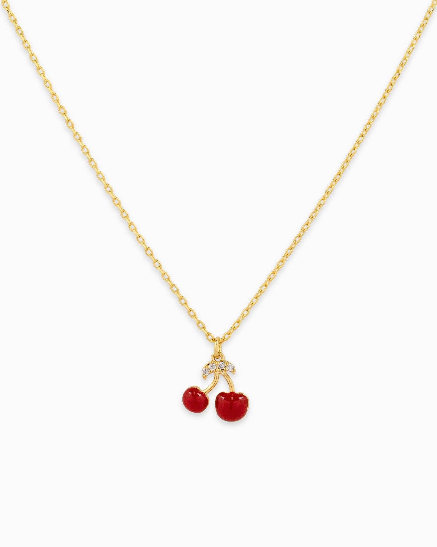 Cherry CZ Fruit Pendant Necklace: Hot Pink