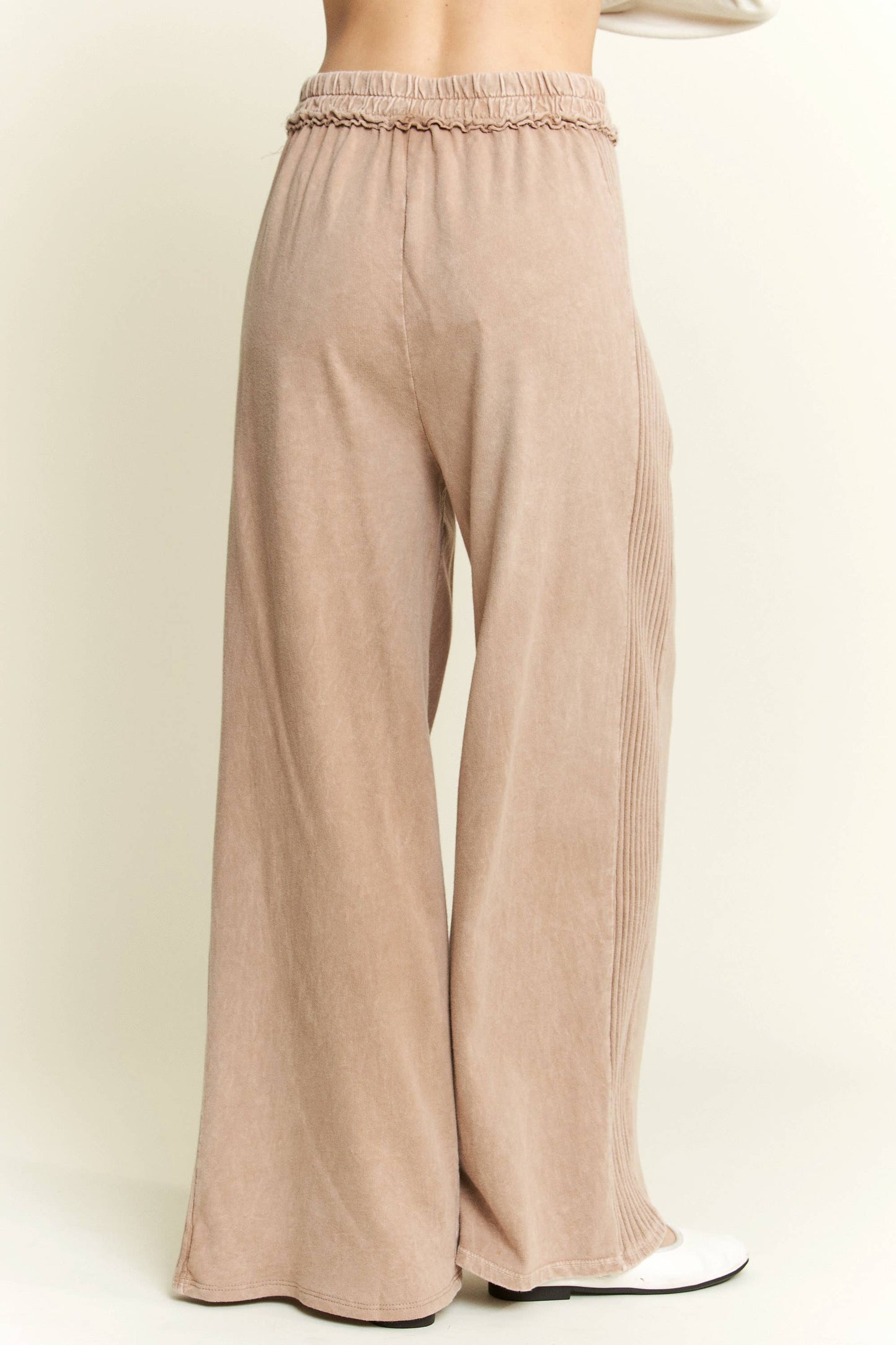 Best Mineral Wash Side Knit detail wide leg pantsHE5878P.: Latte / S-M-L / 2-2-2