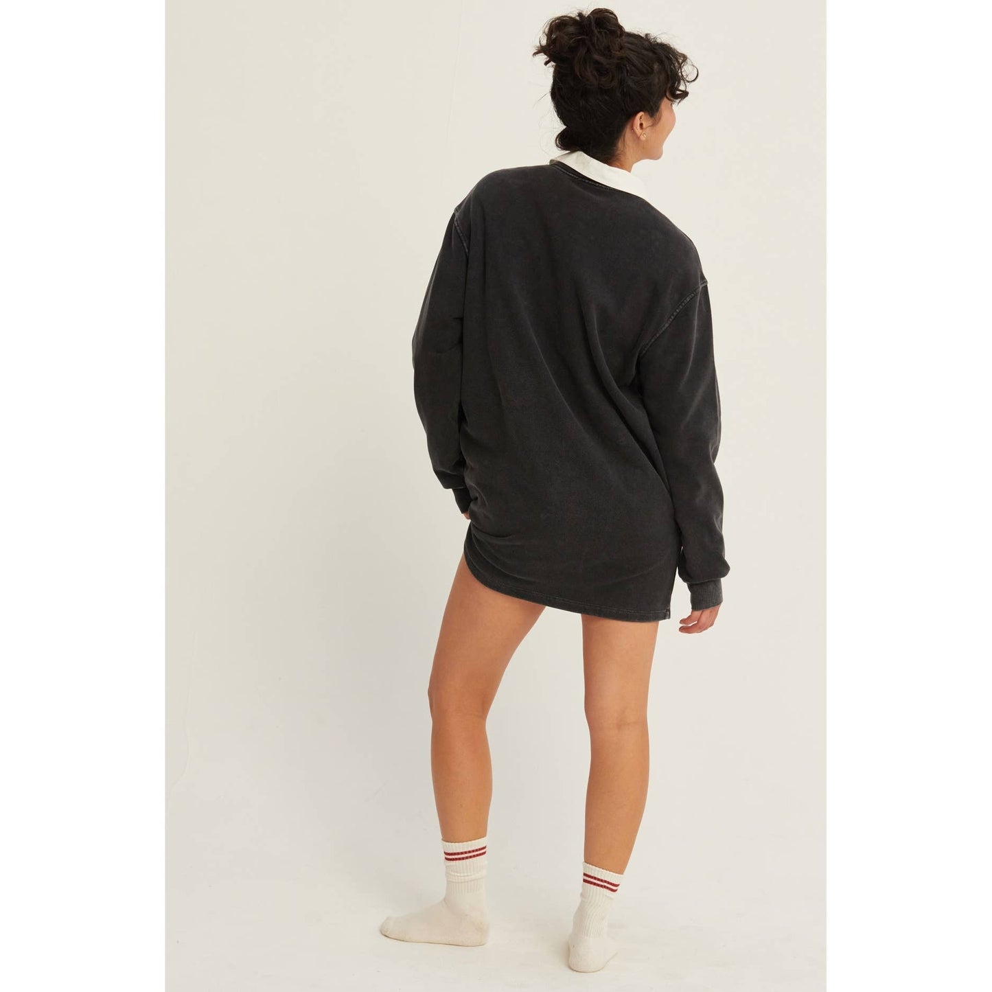 Mineral Washed Oversized Mini Sweatshirt Dress: CHESTNUT / S-M-L(2-2-2)