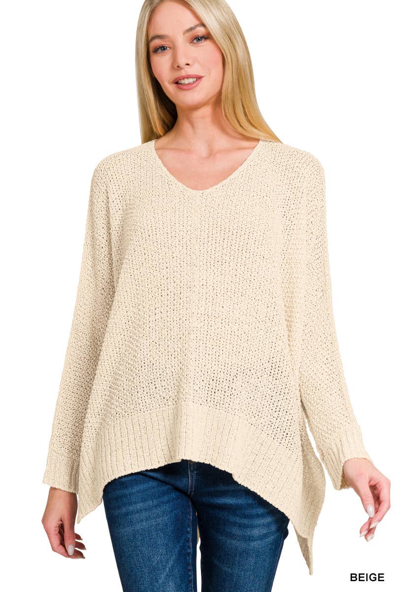 Dolman Sleeve V-Neck Sweater: LT GREY / 3-2 (S/M-L/XL)