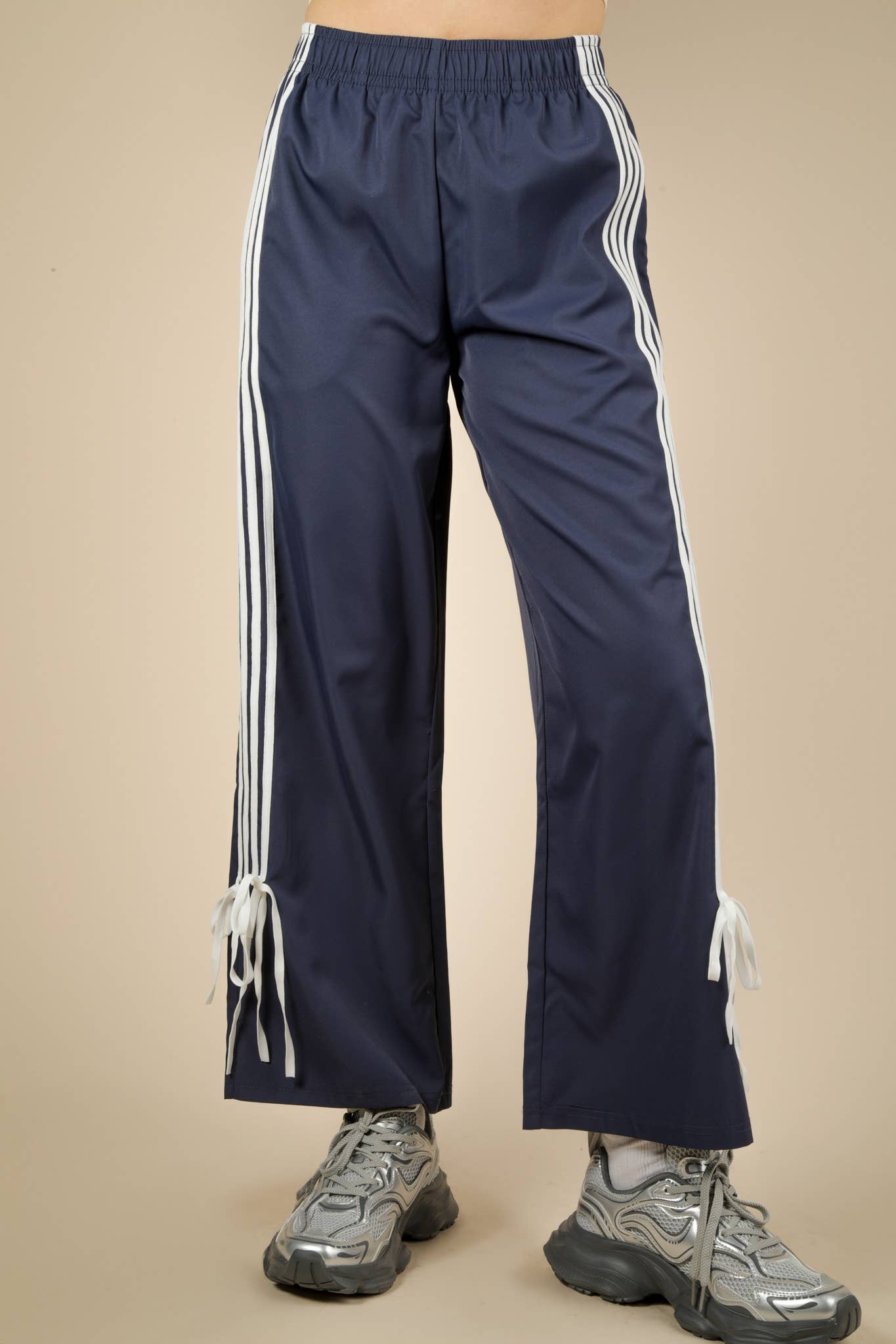 NP70839-Side Ribbon Detail Jersey Pants: BLACK / S-M-L/2-2-2