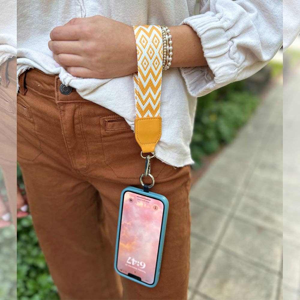 Clip & Go Crossbody Phone Lanyard - Chevron Collection: Black/White - Black Pouch
