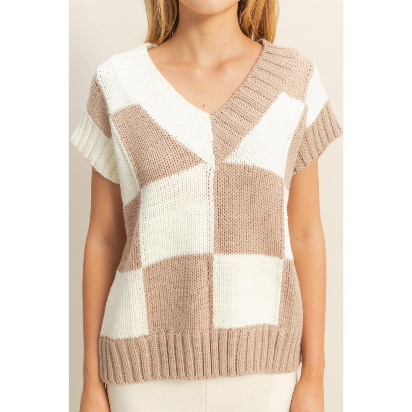 Checkered Sweater Vest: HOT PINK / S-M-L(2-2-2)