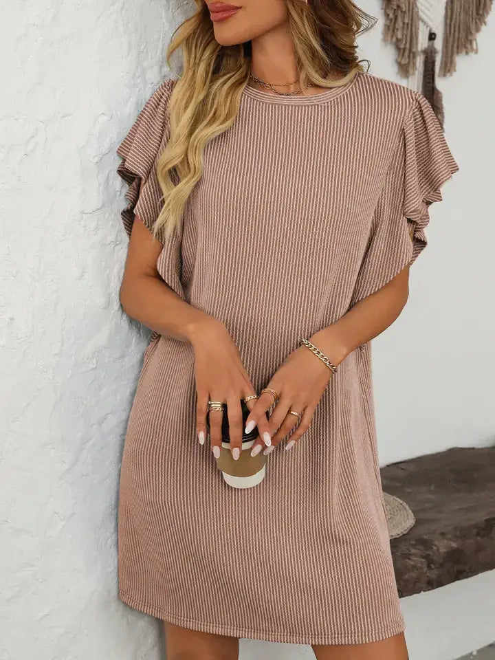 Twisted Stripe Colorblock Dress with Pocket Detail: Green / 65%Polyester+30%Viscose+5%Elastane / L
