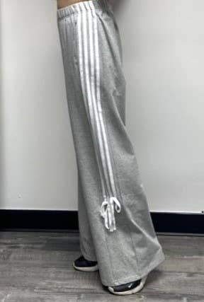 Side Stripe Trim Wide Leg Pants: H GREY/WHITE / 2-2-2 (S-M-L)