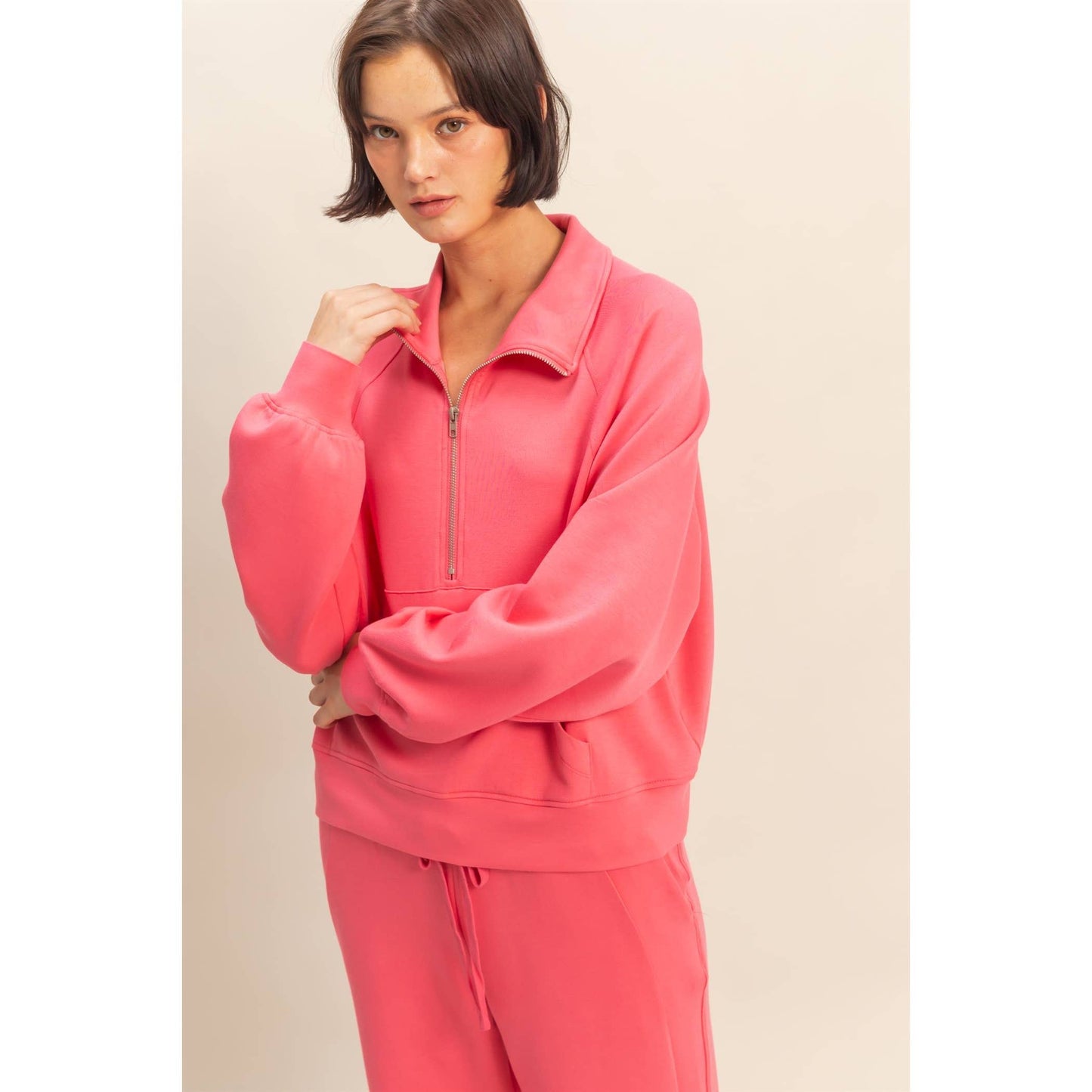 Scuba Half Zip-Up High Neck Collar Sweatshirt: BLACK / S-M-L(2-2-2)