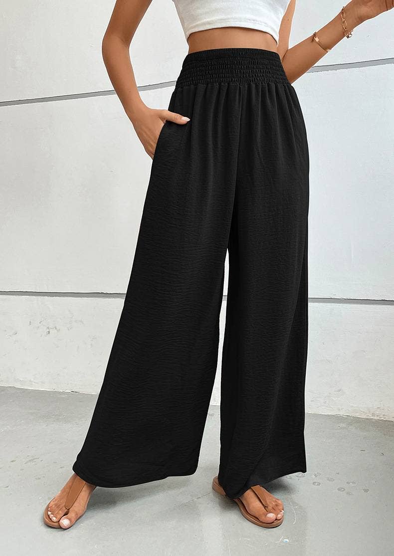 Simple Flared Wide-Leg Pants: Black / S
