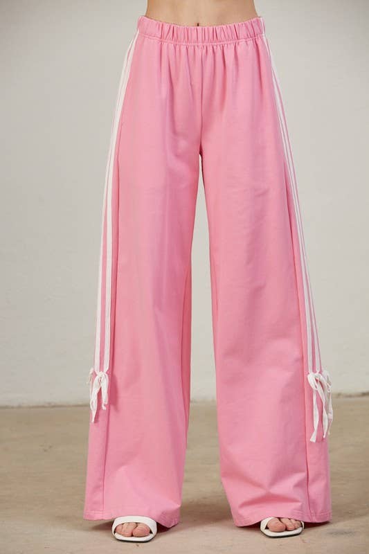Side Stripe Trim Wide Leg Pants: H GREY/WHITE / 2-2-2 (S-M-L)