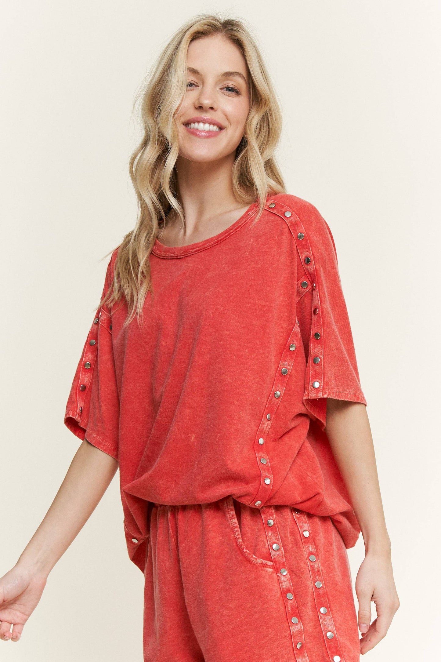 Mineral Washed Studded Shorts HP6548: HotPink / S-M-L / 2-2-2